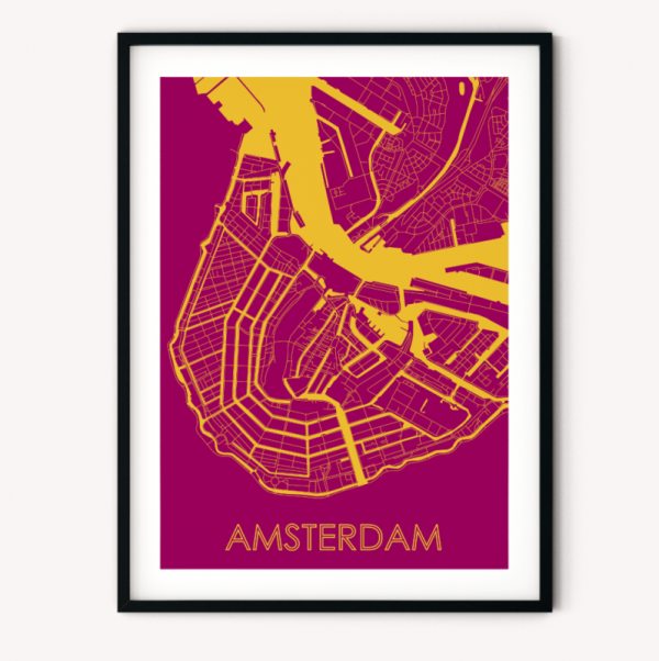 mapa Amsterdamu różowa