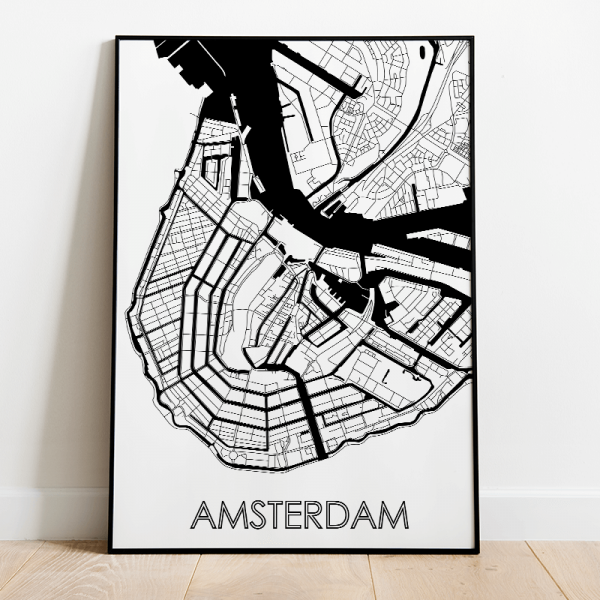 mapa plakat Amsterdamu czarno-biała