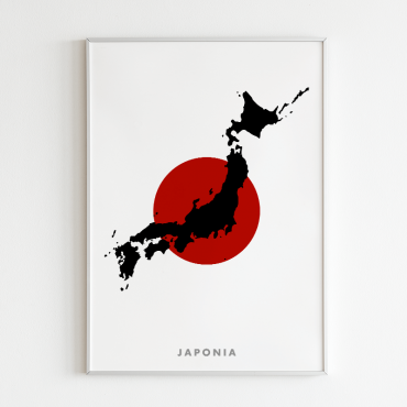 mapa plakat Japonii z flagą
