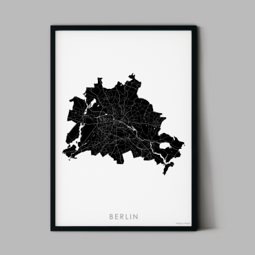 mapa plakat czarno-biała Berlin granice miasta