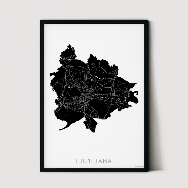 czarna mapa plakat Lublany