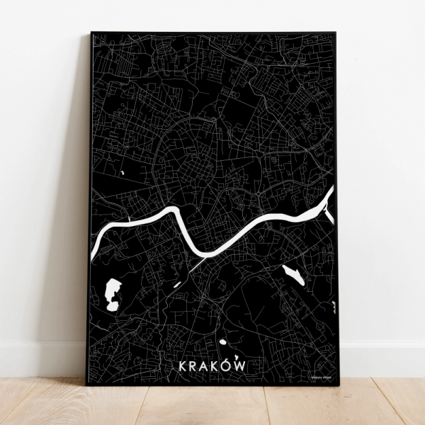 mapa Krakowa czarna plakat