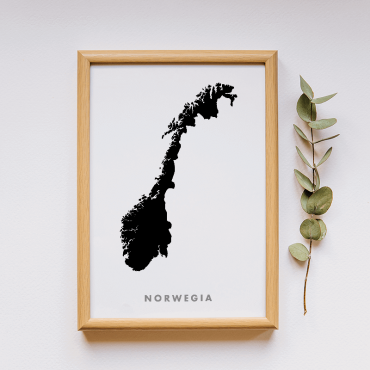mapa Norwegii pocztówka czarna