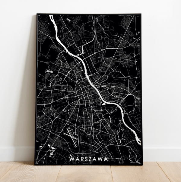 Warszawa mapa plakat czarnobiały
