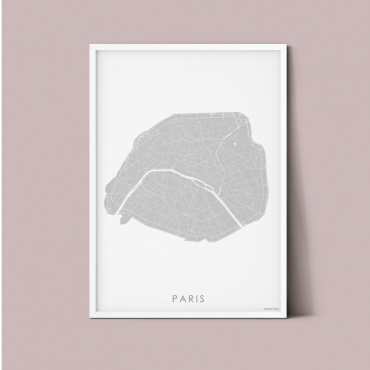 mapa plakat Paryża szara