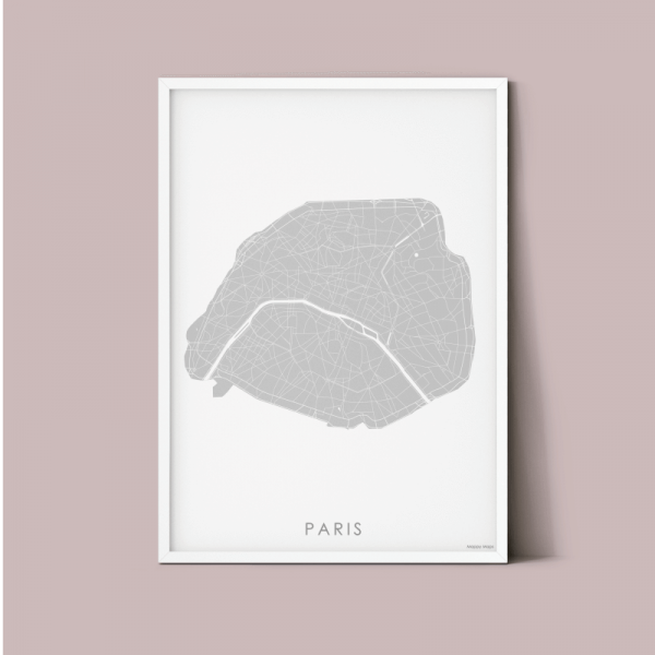 mapa plakat Paryża szara
