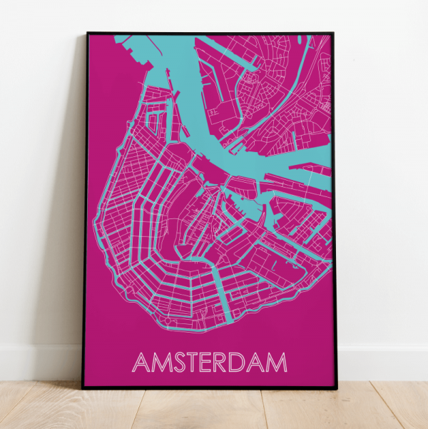 mapa Amsterdamu różowa