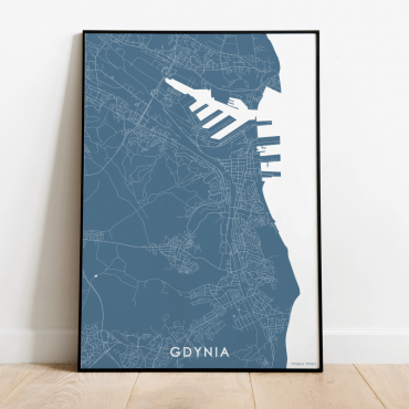 plakat mapa niebieska Gdynii centrum miasta