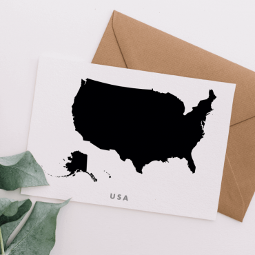 USA mapa pocztówka czarna